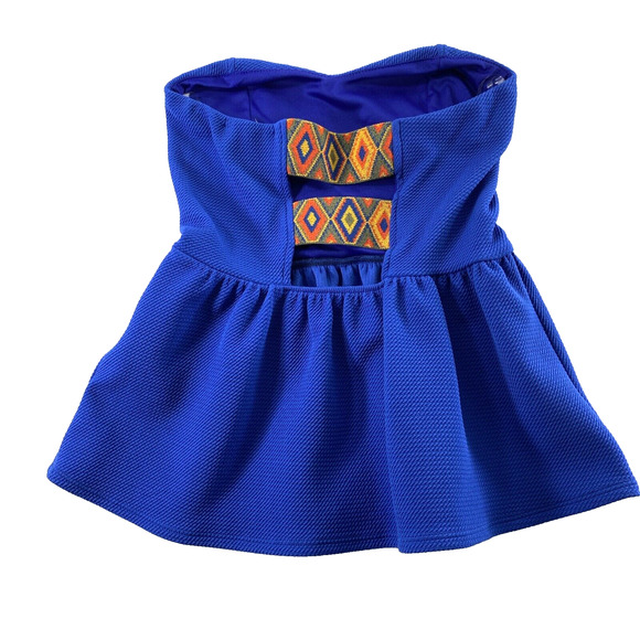 Dejavu Strapless Top Womens Medium Blue Sweetheart Neck Open Back‎ Blouse - Picture 2 of 7